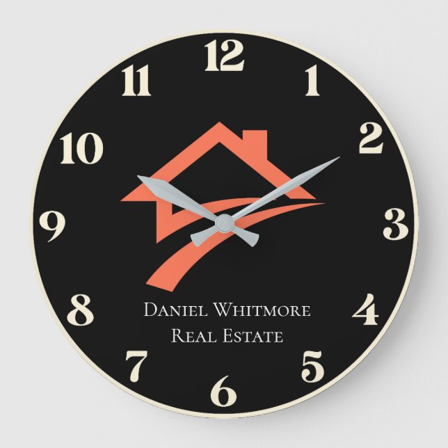 Grande Horloge Ronde Stylish Unique Black Real Estate Agent (Recto)