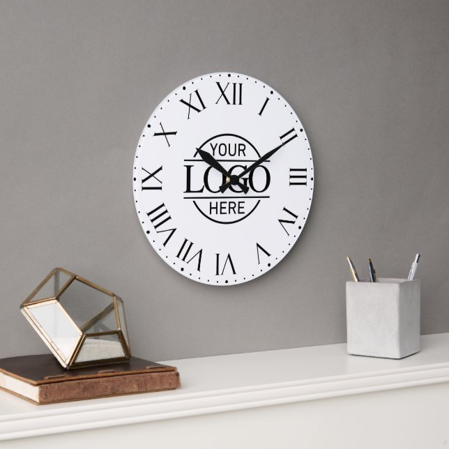 Grande Horloge Ronde Stylish White Branded Company Business Logo Custom (Bureau)