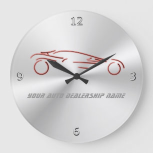 Grande Horloge Ronde Stylized Red Sportscar on métal radial