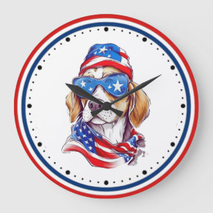 Grande Horloge Ronde Sublimation de chien du 4 juillet-66361
