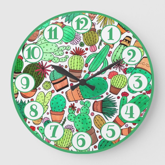 Grande Horloge Ronde Succulent Cactus Pots Plante Vert Cactus Jardin (Recto)