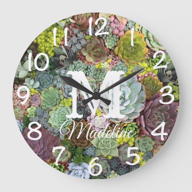 Grande Horloge Ronde Succulents de verdure (Recto)