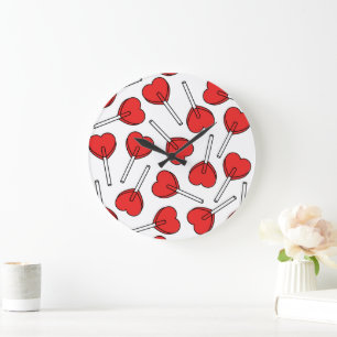 Grande Horloge Ronde Sucettes rouges, sucettes en forme de cœur, motif 