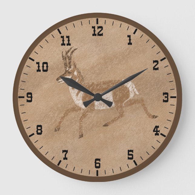 Grande Horloge Ronde Sud-Ouest Running Pronghorn Antelope Old West (Recto)