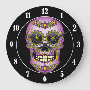 Grande Horloge Ronde Sugar Skull Purple Floral