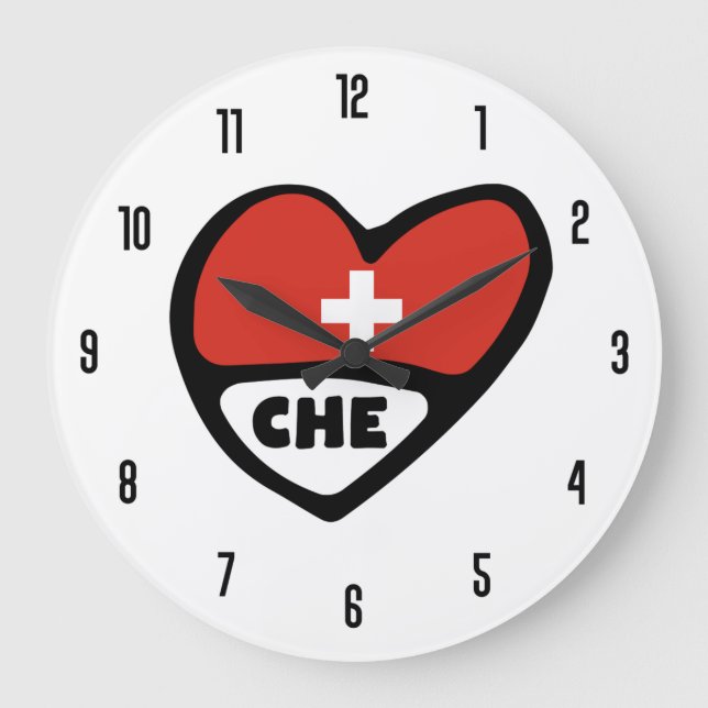 Grande Horloge Ronde Suisse Code Pays CHE Coeur Drapeau (Recto)