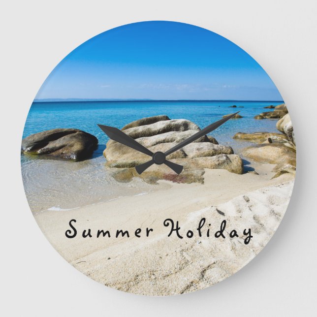 Grande Horloge Ronde Summer Holiday Belle photo de plage avec texte (Recto)