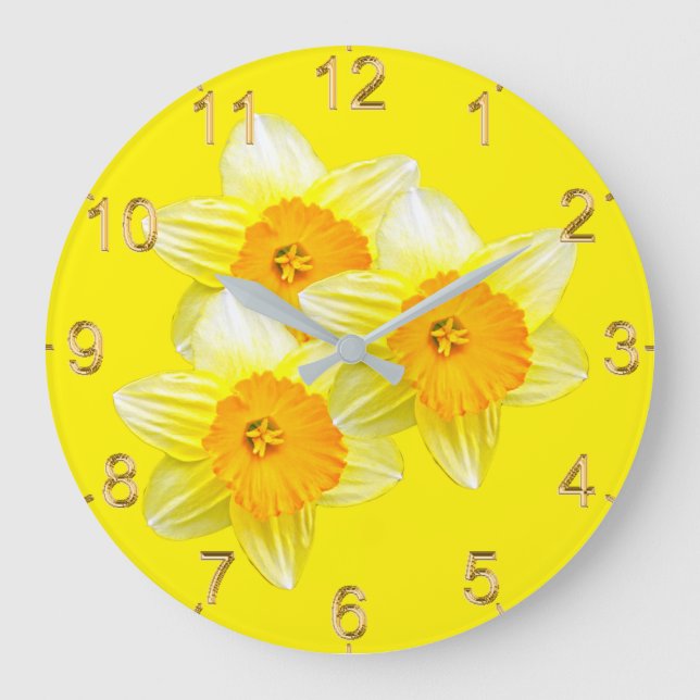 Grande Horloge Ronde Sunburst Golden Daffodils, Lge Wall Clock (Recto)