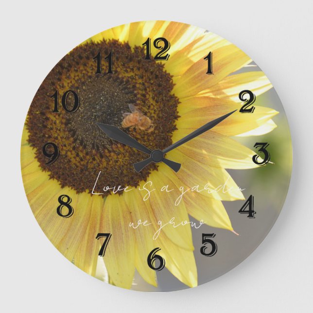 Grande Horloge Ronde Sunflower Bee Photography   (Recto)