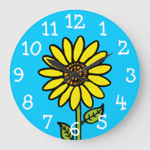 Grande Horloge Ronde Sunflower brillant coloré amusant