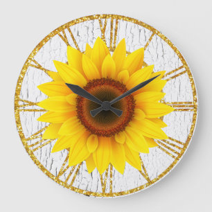 Grande Horloge Ronde Sunflower Cracked Paint Background
