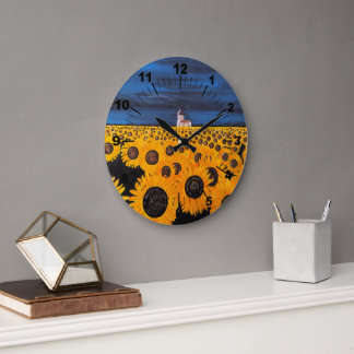 Grande Horloge Ronde Sunflower Field Painting by Alfred Fox