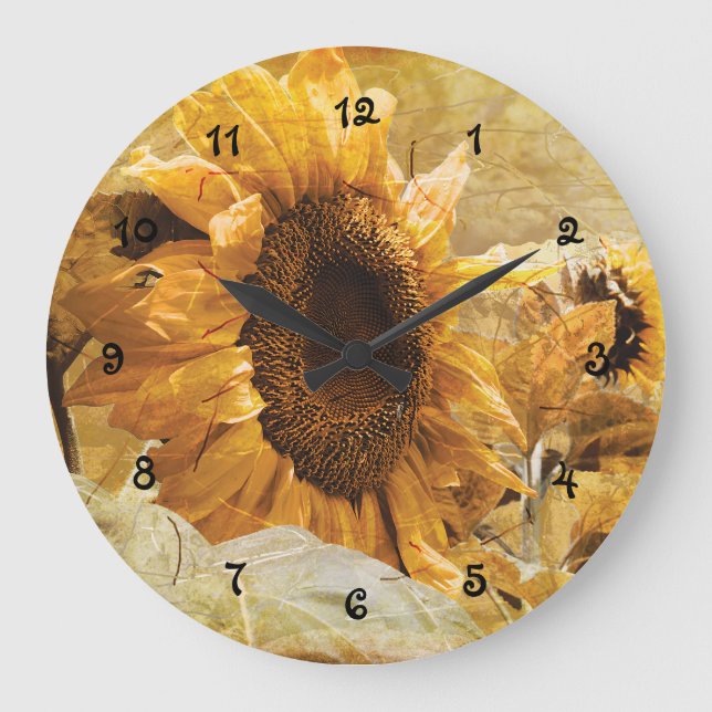 Grande Horloge Ronde Sunflower Yellow Beautiful Country Floral Design (Recto)