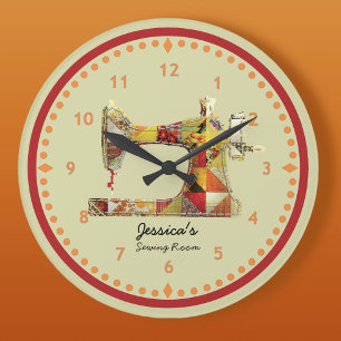 Grande Horloge Ronde Sunny Crazy Quilt Salle d'couture cadenas