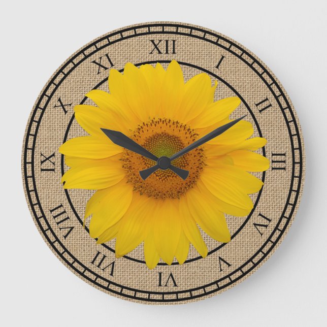 Grande Horloge Ronde Sunny Yellow Sunflower Rustic Round Wall Clock (Recto)
