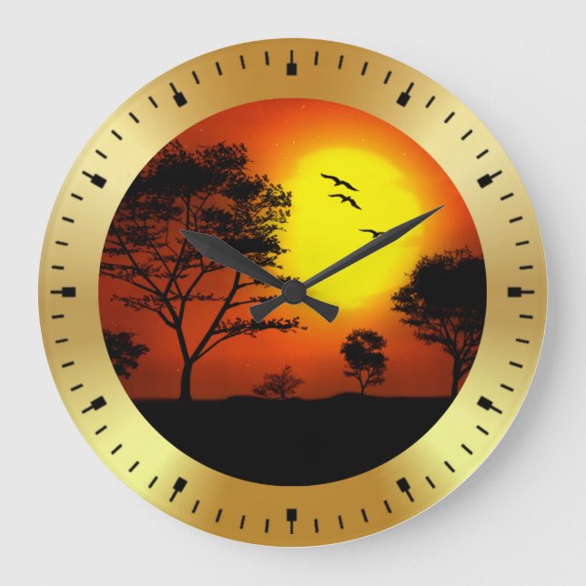 Grande Horloge Ronde Sunset Palm Trees Silhouettes-68607 (Recto)