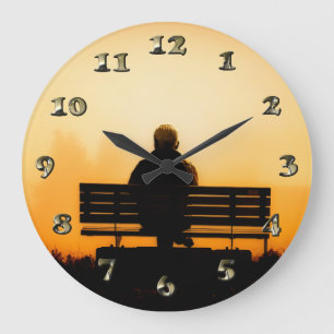 Grande Horloge Ronde Sunset Scene avec Man on Bench
