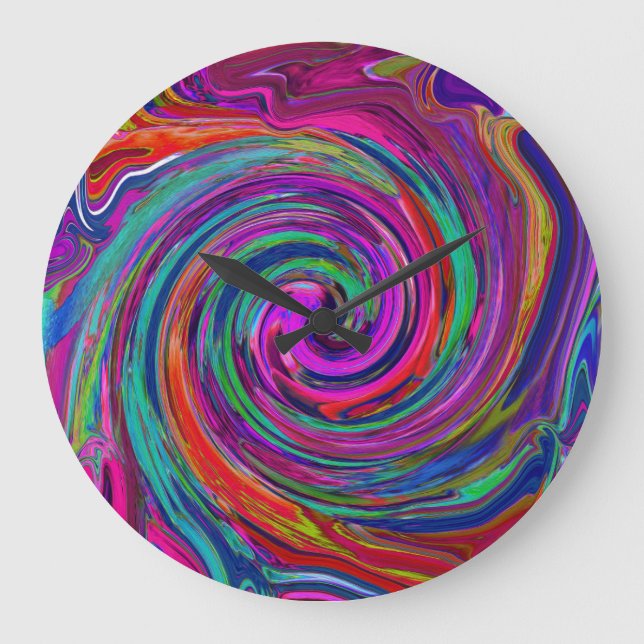 Grande Horloge Ronde Super Abstrait Retro Magenta Dark Rainbow Swirl (Recto)
