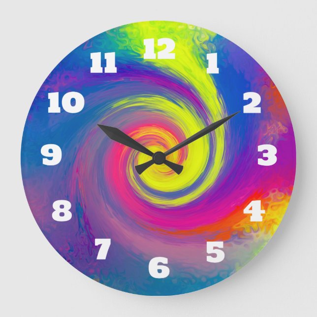 Grande Horloge Ronde Super arc-en-ciel multicolore Abstrait spirale (Recto)