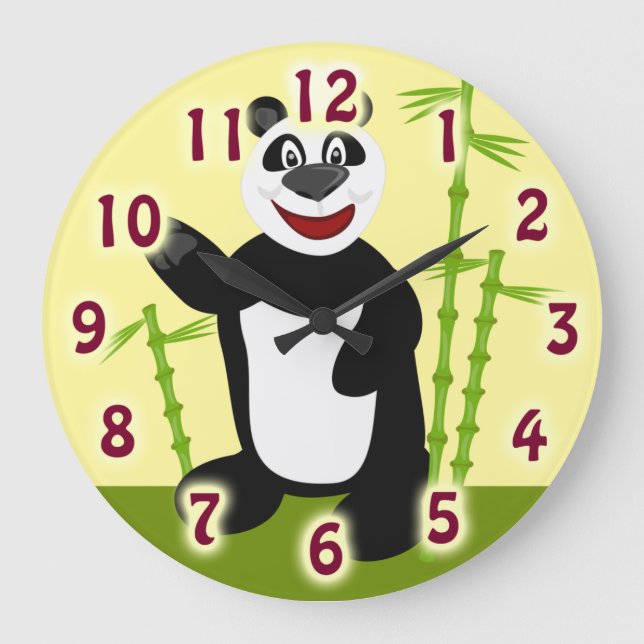 Grande Horloge Ronde Super mignon Panda amusant dessin d'art (Recto)