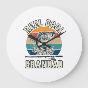 Grande Horloge Ronde Super Papy Pêche Vintage Chemise Coucher de Soleil