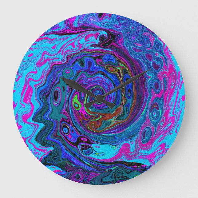 Grande Horloge Ronde Super Retro Blue et Purple Swirl Abstrait (Recto)