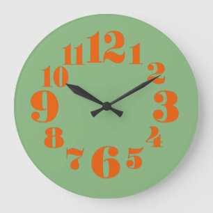 Grande Horloge Ronde Super Vintage/rétro années 1970 Orange et vert