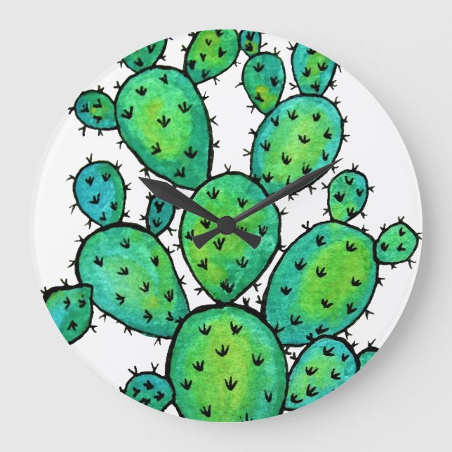 Grande Horloge Ronde Superbe aquarelle prickly Cactus (Recto)