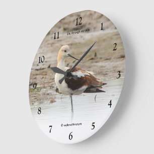 Grande Horloge Ronde Superbe Avocet d'Amérique oiseau de rivage à la pl