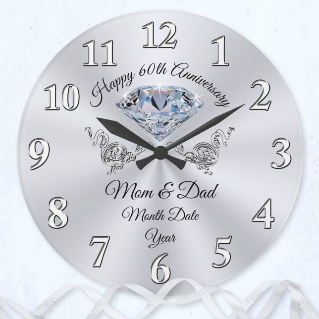 Grande Horloge Ronde Superbe cadeau du 60e anniversaire pour les parent (60th wedding anniversary gifts for parents. 60th wedding anniversary gifts for grandparents. Diamond)