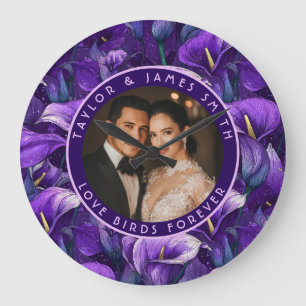 Grande Horloge Ronde Superbes Lys Callas Violets Charme Mariage Traditi