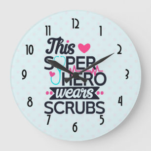 Grande Horloge Ronde Superhero de soins infirmiers drôle dire la typogr