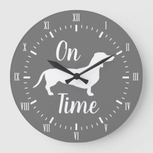 Grande Horloge Ronde Sur Dachshund Time Grey & White