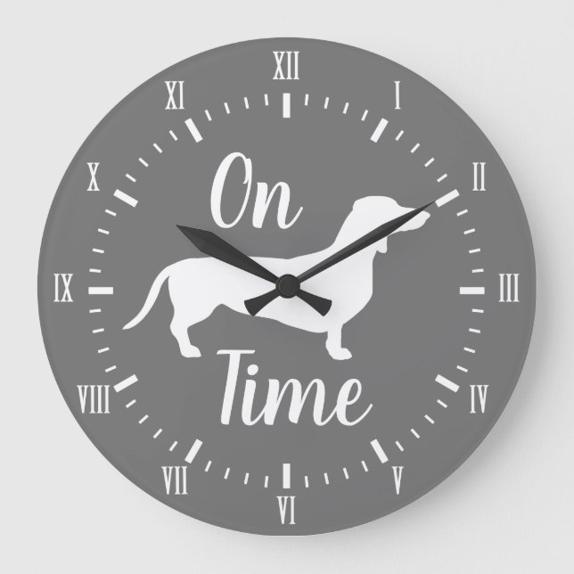 Grande Horloge Ronde Sur Dachshund Time Grey & White (Recto)