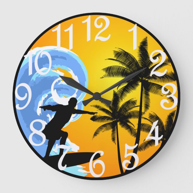 Grande Horloge Ronde Surfeur Tropical  (Recto)