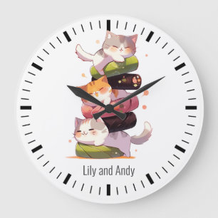 Grande Horloge Ronde Sushi Cat Miaw   Style nippon