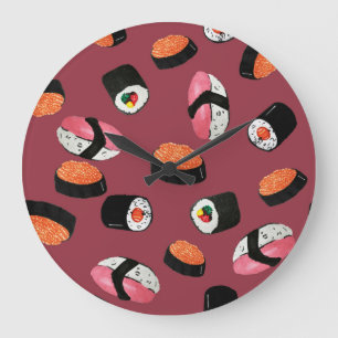 Grande Horloge Ronde Sushi Onigiri Rolls : Illustration transparente