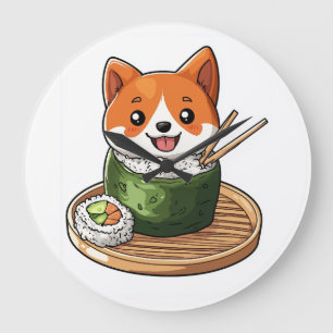 Grande Horloge Ronde Sushi Shiba � Chien de nourriture drôle