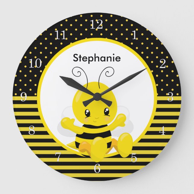 Grande Horloge Ronde Sweet Baby Bee Nom personnalisé (Recto)