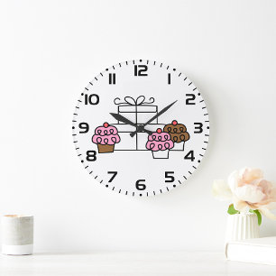 Grande Horloge Ronde Sweet Celebration Cupcake et boîte cadeau