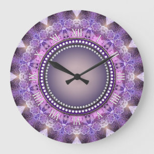 Grande Horloge Ronde Sweet Purple Mandala Dentelle cadenas