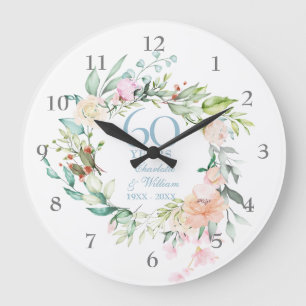 Grande Horloge Ronde Sweet Summer Roses Garland 60e / 75e anniversaire