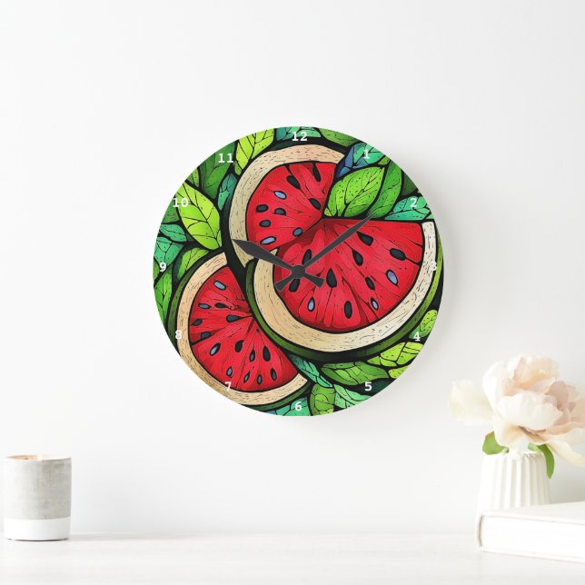 Grande Horloge Ronde Sweet Summer Slice" - Mur de pastèque (Maison)