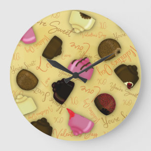 Grande Horloge Ronde Sweet Valentine - Saint Valentin Motif de bonbons