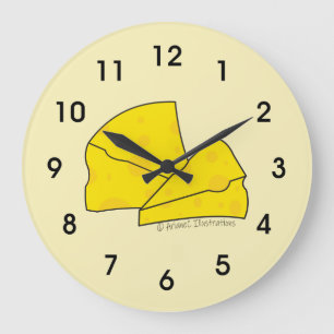 Grande Horloge Ronde Swiss Cheese Doodle Yellow Kitchen Clock