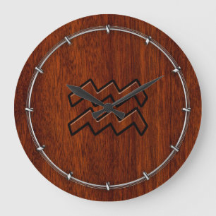 Grande Horloge Ronde Symbole Aquarius Zodiac en acajou style bois