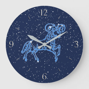Grande Horloge Ronde Symbole Aries Constellation et Zodiac avec étoiles