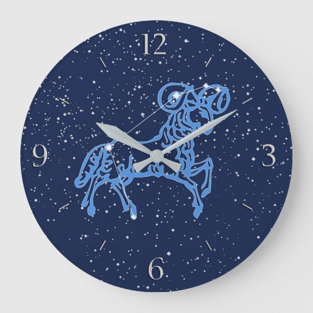 Grande Horloge Ronde Symbole Aries Constellation et Zodiac avec étoiles (Recto)