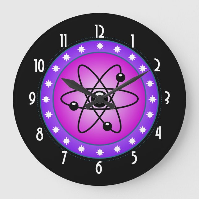 Grande Horloge Ronde Symbole atomique sur un arrière - plan rose (Recto)