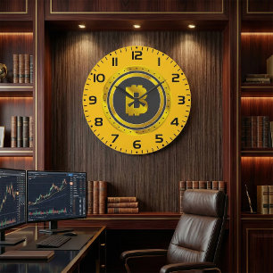 Grande Horloge Ronde Symbole Bitcoin doré Monnaie numérique